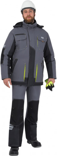 Куртка ЭДВАНС утеплённая, серый-т.серый-лимонная отделка (КУР 662)