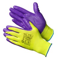 Gward Hi-Vis Перчатки ярко-зеленые нейлоновые с фиолетовым нитрилом покрытием (N1001)